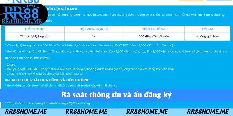 Trở Thành Đại Lý RR88 – Thu Nhập Hấp Dẫn Mỗi Ngày 5 Rà soát thông tin và ấn đăng ký